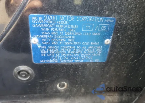 2006 Suzuki Grand Vitara from USA, damaged, VIN JS3TD941664102964